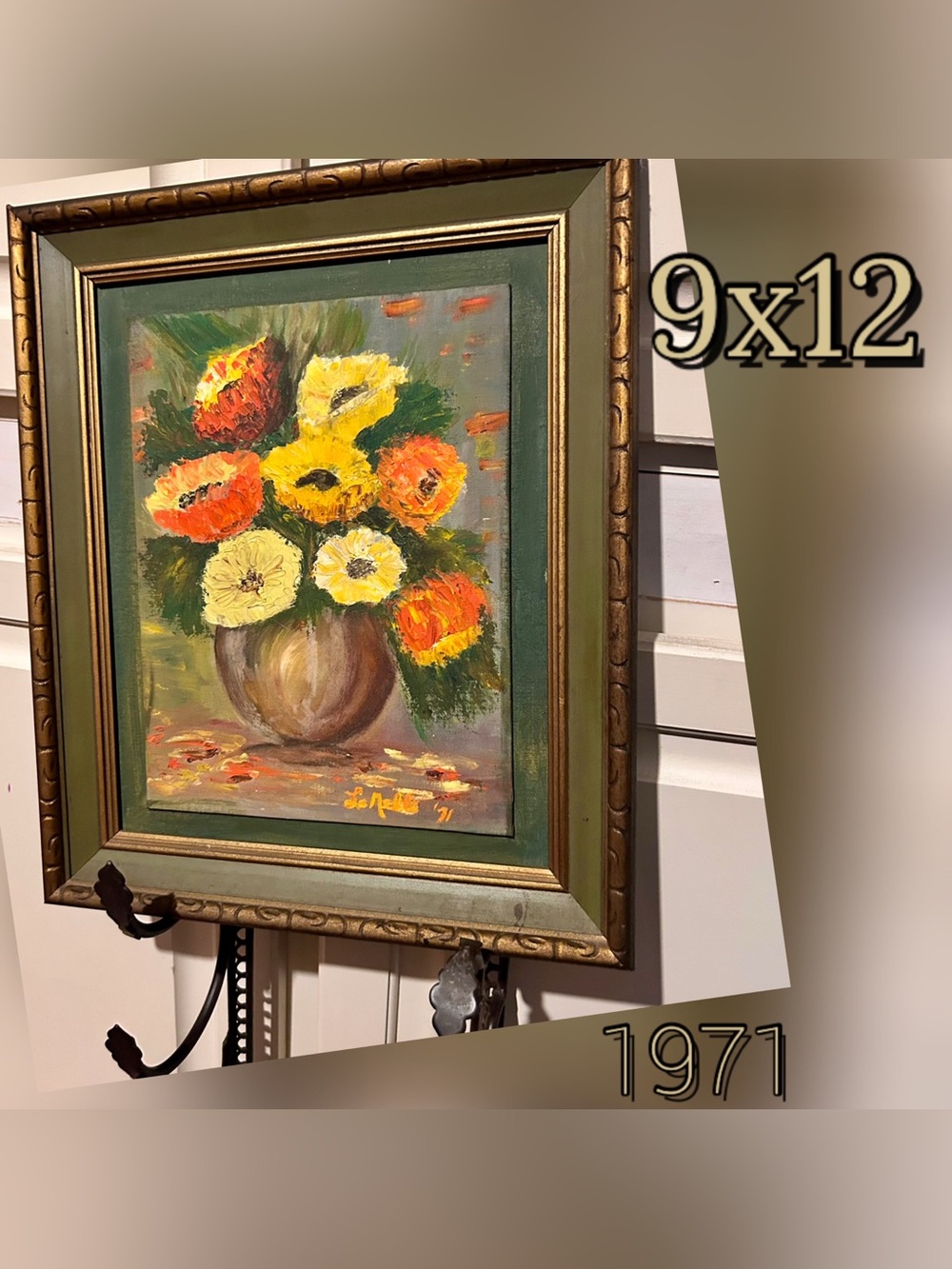 Vintage Floral Still Life - Yellow, Orange, Green, Brown